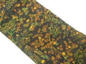 縮緬地草花・枝葉模様名古屋帯